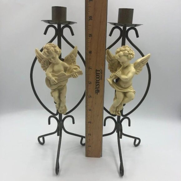 Vintage Metal Angel Set of 2 Taper Candle Holders Spiritual Holiday Décor Altar - Picture 10 of 12